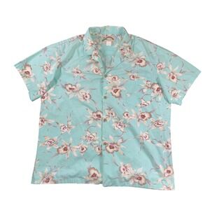 Vintage Paradise Found Shirt Mens XL Green Floral Hawaiian Aloha Made Hawaii